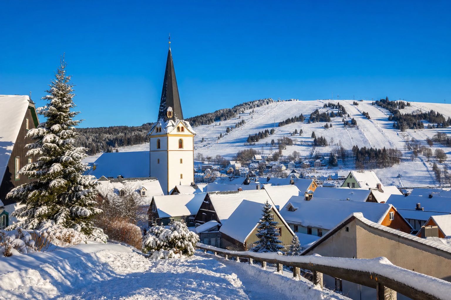 Winterlicher Kurort Oberwiesenthal im Erzgebirge
